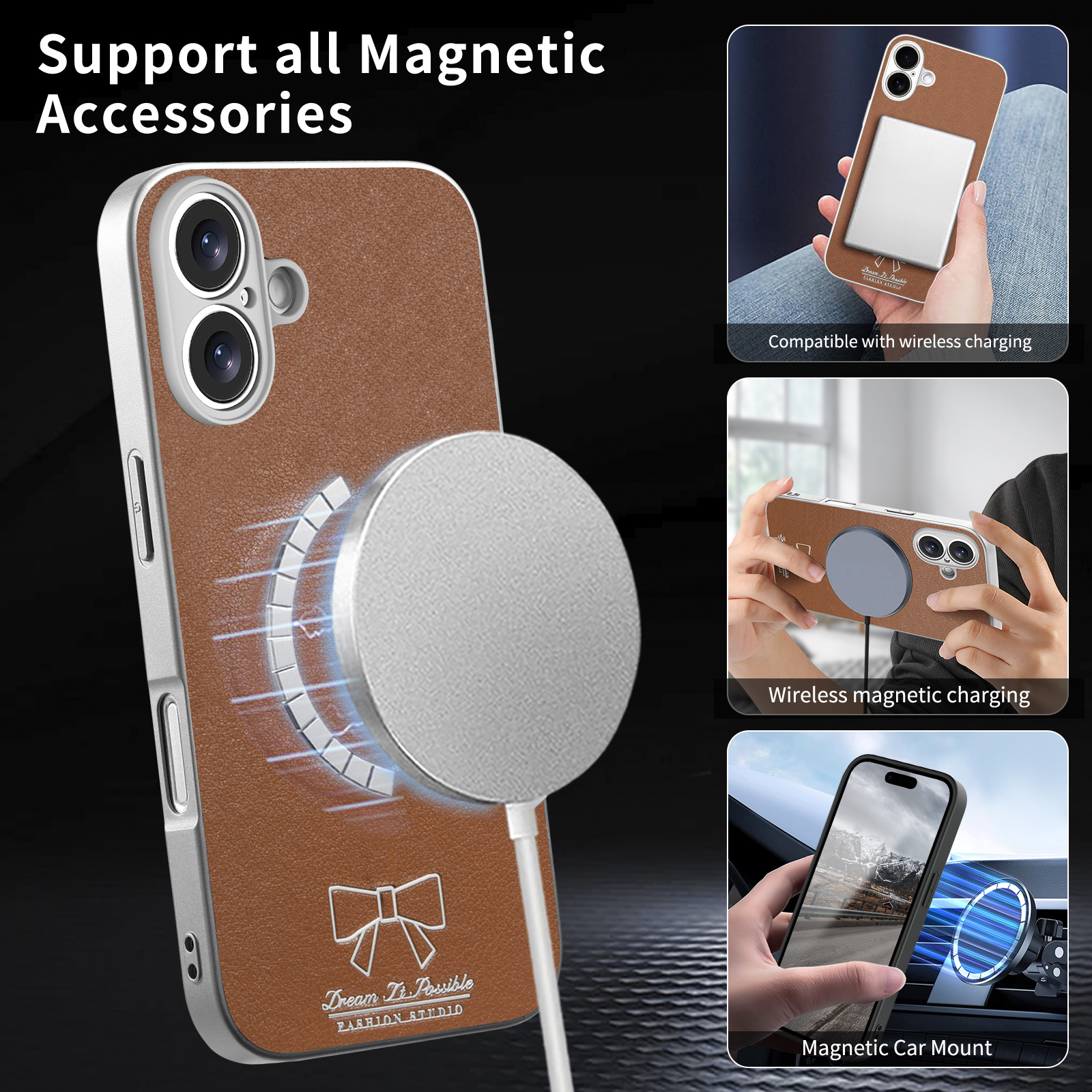 Luxury Bags Dropshipping - Wireless Charging Magnetic Bow Leather Case